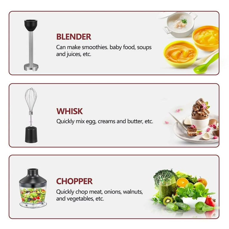 Immersion Blender 7 in 1, 800W Powerful Hand Blender 20-Speed with Ice  Crush Blade, Bracket, Egg Whisk, Milk Frother, 500ML Chopper, 600ML  Beaker,for Smoothie,Baby Food,Soup,Icecream,Puree