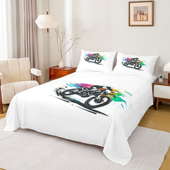 jejeloiu Speed Game Twin Sheet Sets,Racing Motor Biker Bedding For Men Women 3-Piece