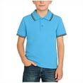 thumbnail image 3 of Bovxnpu Boys School Uniform Short Sleeve Shirt Button Closure Golf Shirt Striped Button Down Collar T Shirt For School Tees, 3 of 9