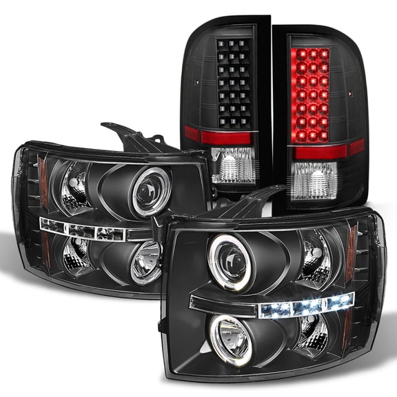 AKKON - [Black Bezel Housing] Fits 07-13 Chevy Silverado Pickup Dual  DRL Projector Headlights   Tail Lamps LED