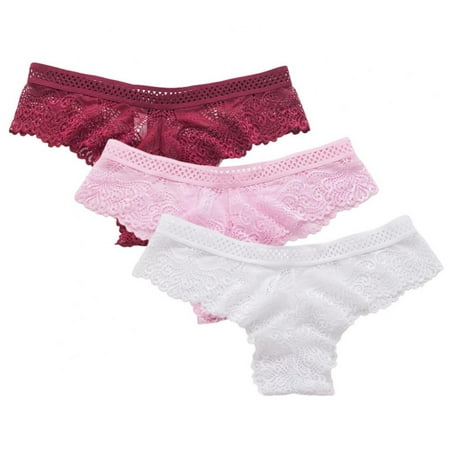 

3pcs Women Briefs Low-Rise Panties Lace Hollow out Thong Seamless Underpants Female Thongs