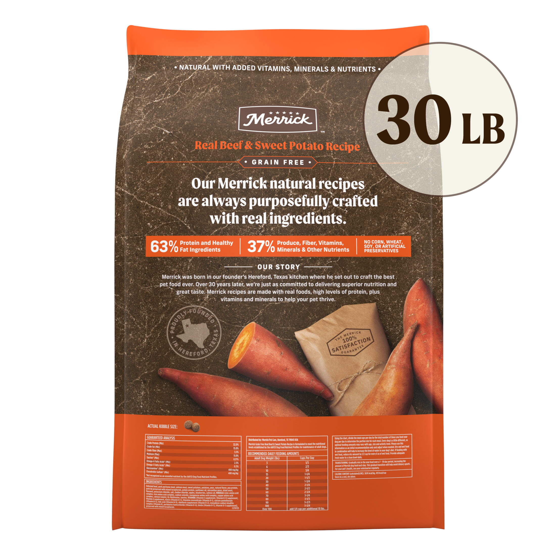 Merrick Premium Grain Free Dry Adult Dog Food, Wholesome And Natural Kibble, Real Beef And Sweet Potato, 30.0 lb. Bag