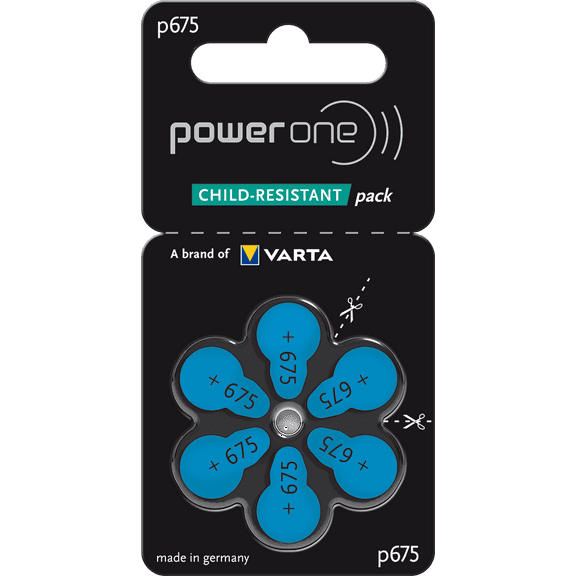 Power One Evolution Size 675 Hearing Aid Batteries - 1.45V Zinc Air with Improved Battery Life (6 Batteries)