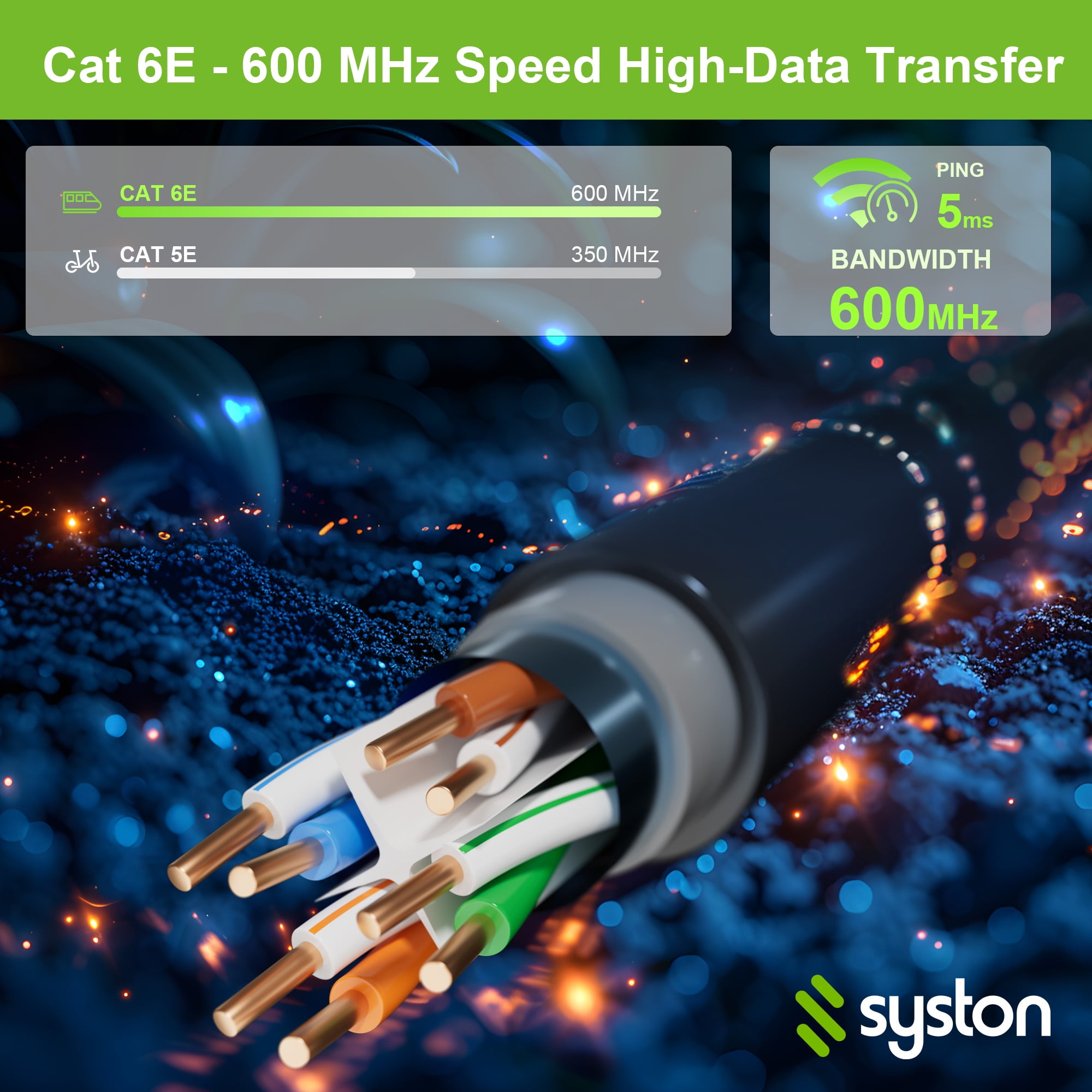 Syston Direct Burial Shielded Cat 6E Ethernet Network Cable, Bulk 600 MHz F/UTP 23 AWG Pure Bare Copper Outside Plant (OSP) - Rated, Waterproof Dual-Layer Jacket for Outdoor Wet Location Application