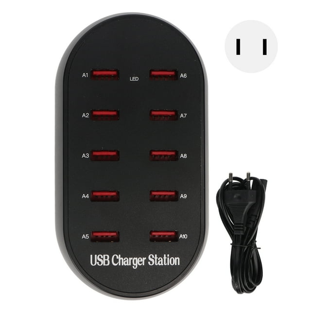 Station de Charge USB Port, Station de Charge USB 10 Stations de Charge USB Multiples Chargeur de Bureau USB Design Surélevé