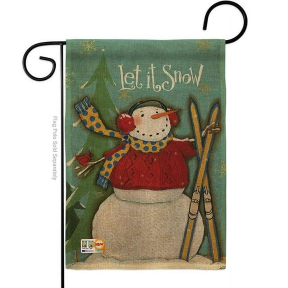 Breeze Decor BD-WT-G-114160-IP-DB-D-US18-WA 13 x 18.5 in. Let it Snow Snowman Burlap Winter Wonderland Impressions Decorative Vertical Double Sided Garden Flag