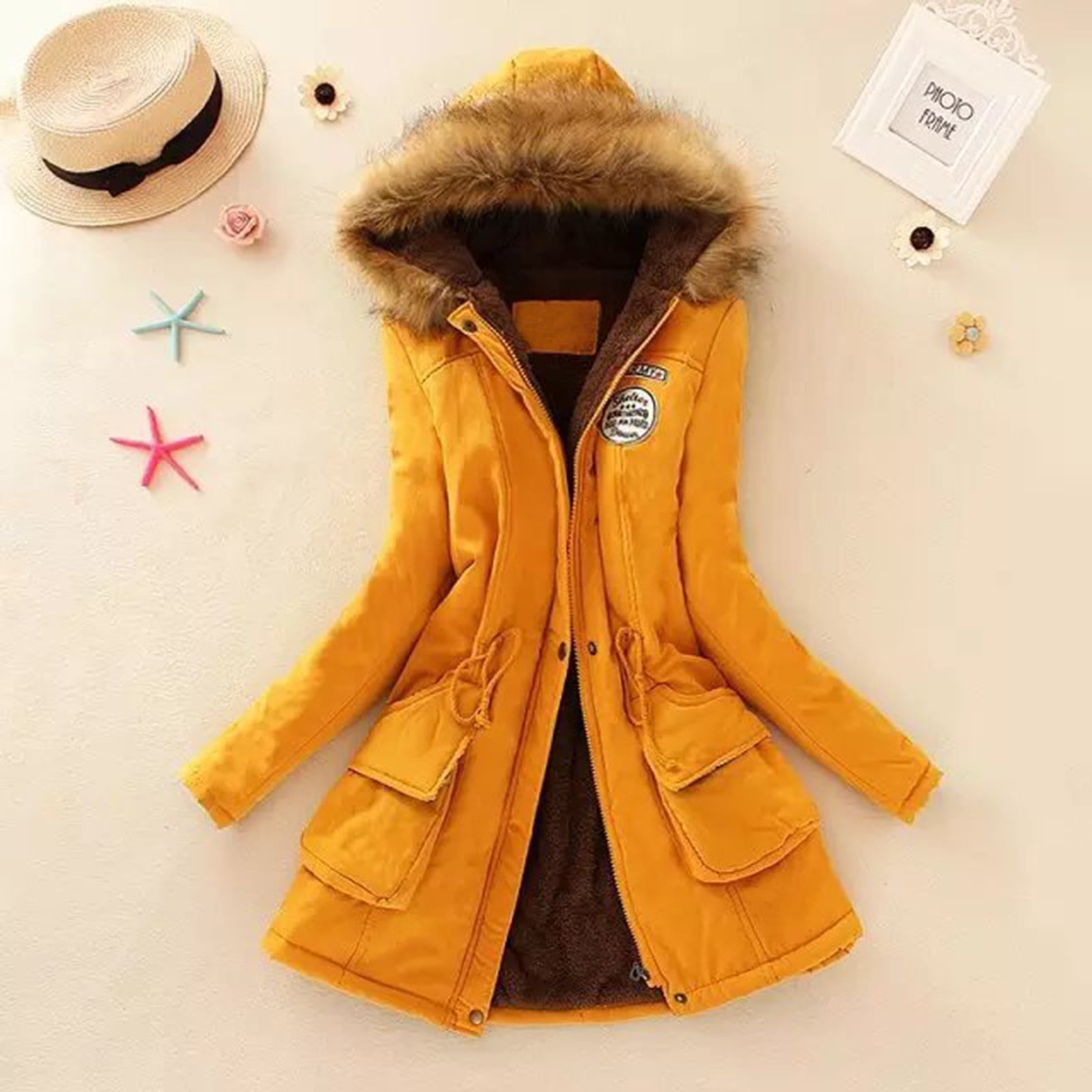 Women's Clothing Autumn And Winter New Korean Version Slim Fitting Waist  Tie Up Medium Length Military Work Clothes Hooded Cotton Padded Jacket  Tietoc 