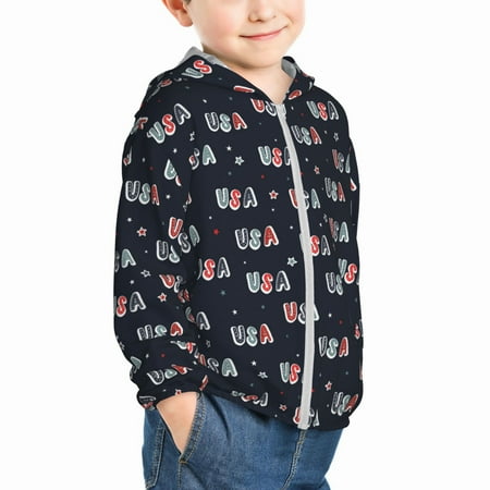 

Uemuo USA Pattern Rash Guard for Boys Girls Long Sleeve Swim Shirts UPF 50+ UV Sun Protection Hooded Fishing Shirt with Pocket for Kid-18 Months