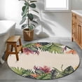 thumbnail image 4 of 4Ft Round Rug, Palm Leaves Non-Skid Rubber Backing Large Area Rugs - Living Room Bedroom Home Office, Summer Botanical Tropical Plants Rustic Indoor Floor Mat Carpets Washable Rug, 4 of 9