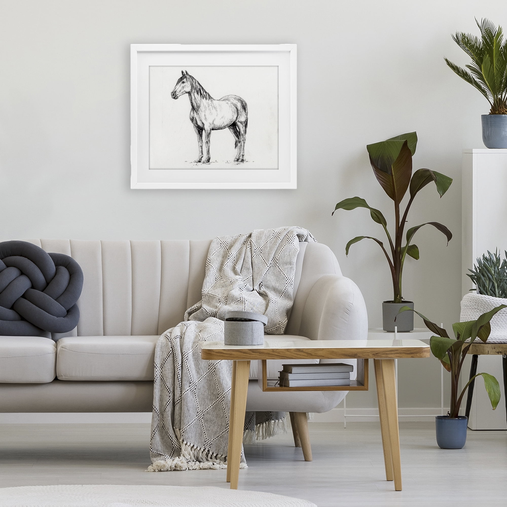 Stupell Industries Horse In Charcoal White Framed Print Under Glass, design by Leah Noel Art