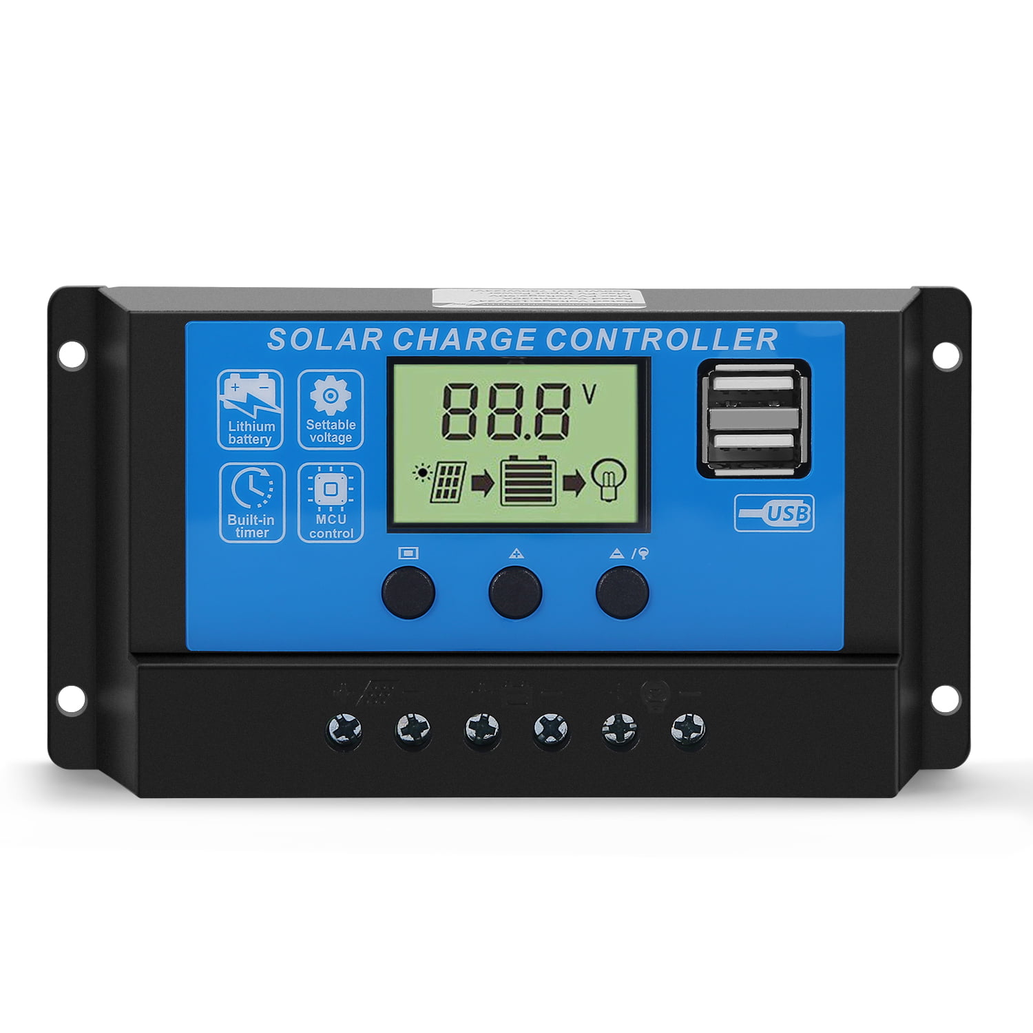 PWM 30A Solar Charge Controller 12V/24V LCD Display 2 USB Solar Panel Charger US 
