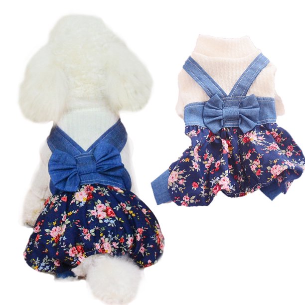 Ropa para mascotas, pantalones vaqueros vaqueros para perros, suéter tejido, pantalones vaqueros, mono, general para cachorros pequeños y medianos, decoración de flores para gatos