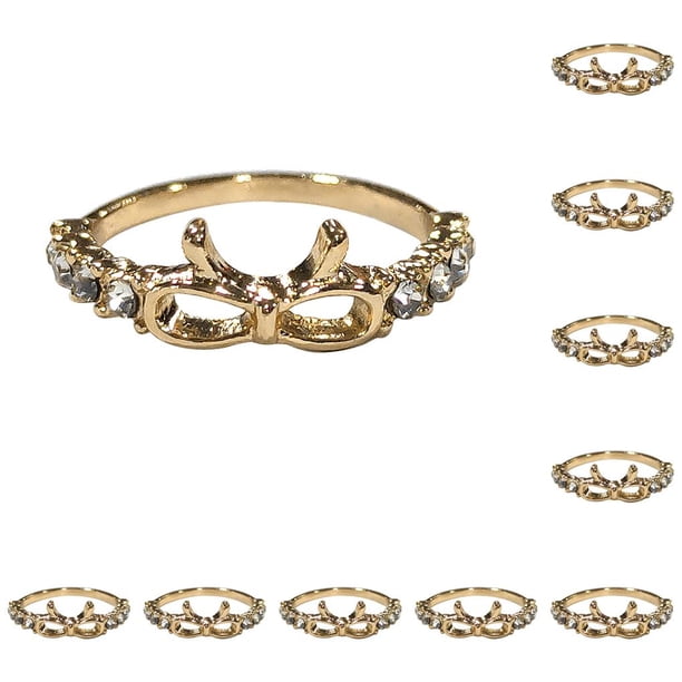 Guardurnaity Anillo de diamantes de imitación Accesorio de moda Anillos de lazo Regalo de aniversario Dorado Dorado 10piezas Guardurnaity CBP015409