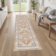 thumbnail image 5 of Toyoso 2x8 Traditional Medallion Area Rug, Long Runner Silicone Floor Mat, Machine Washable Vintage Hallway Rug with Non Slip Backing, 0.25 inch Low Pile Stain Resistant Carpet, Burnt Orange, 5 of 9