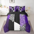 thumbnail image 2 of jejeloiu Geometric Zebra Striped 7 Pieces Bedding Comforter Set,Purple White Black Full Bedding Set For Girls Kids Reversible, 2 of 8
