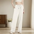 thumbnail image 2 of TrendOFT Women's Wide Leg Pants Elastic High Waisted Waffle Knit Casual Palazzo Pants Trousers with Pockets White S, 2 of 8