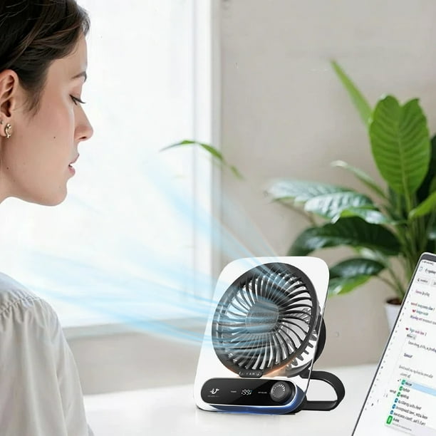 Ventilador portátil de pared o de pie, recargable por USB, con múltiples velocidades, ideal para viajes, hogar, oficina y dormitorio.