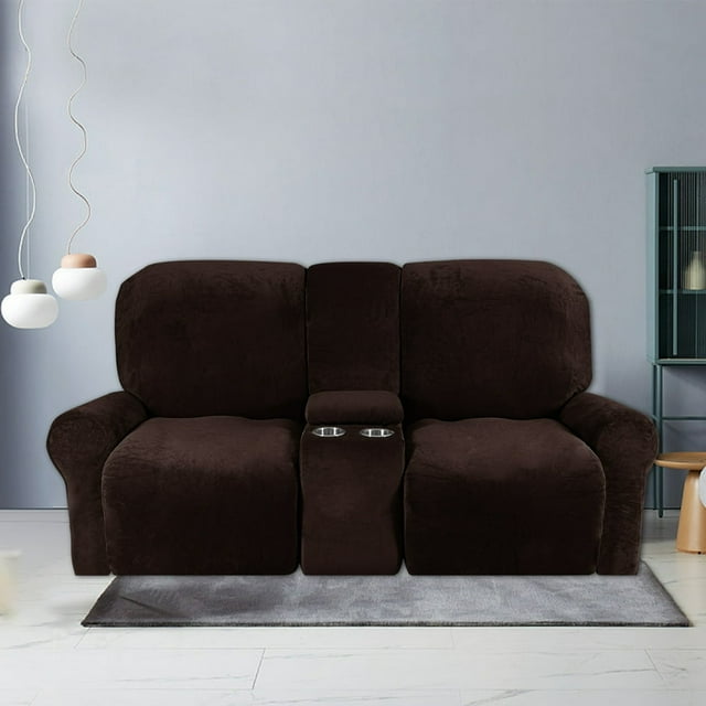 CHOK 2024 Housse pour Causeuse Inclinable avec Housse pour Console Centrale Housse de Canapé Inclinable 8 Pcs en Velours Extensible 2 Places Bleu Paon