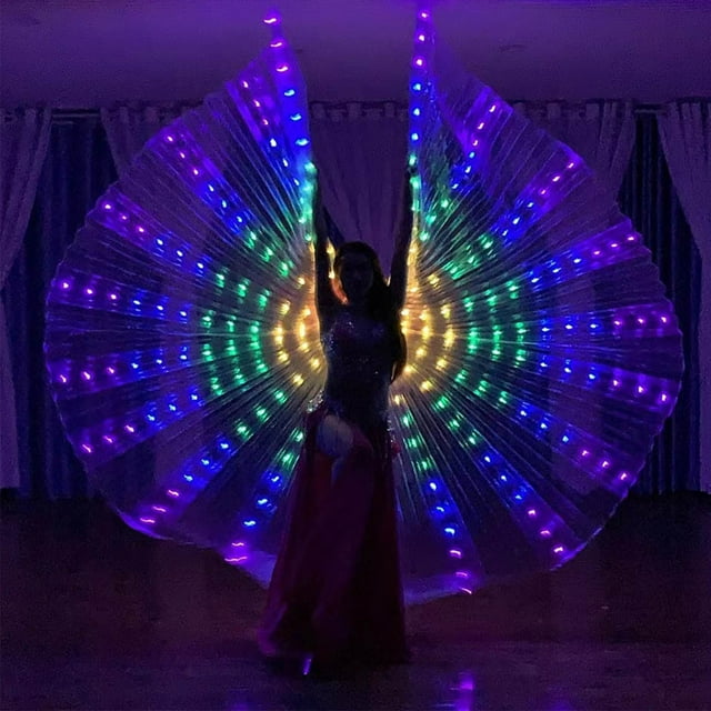 Fiudx Capa de Alas Led, Cuentas de Luz de Colores, Efecto de Escenario de 360 Grados, Disfraz de Halloween y Navidad para Adultos, Cosplay, Fotografía, Tamaño Ajustable, Incluye Varillas Opcionales,