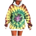 thumbnail image 2 of Zedker Women'S Fashion Tie-Dyed Long Sleeve Hooded Sweatshirts with Kangaroo Pockets,Comfy Adjustable Hood Cord Loose Tops for Fall,Yellow,L, 2 of 5