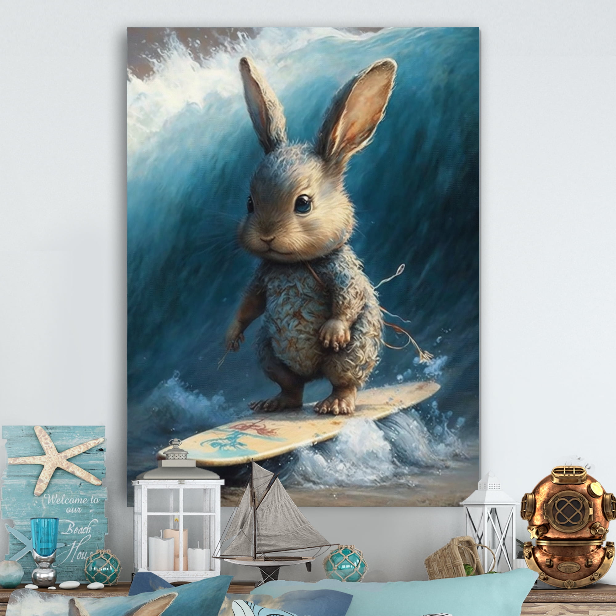 Designart Bunny Surfing I Canvas Wall Art