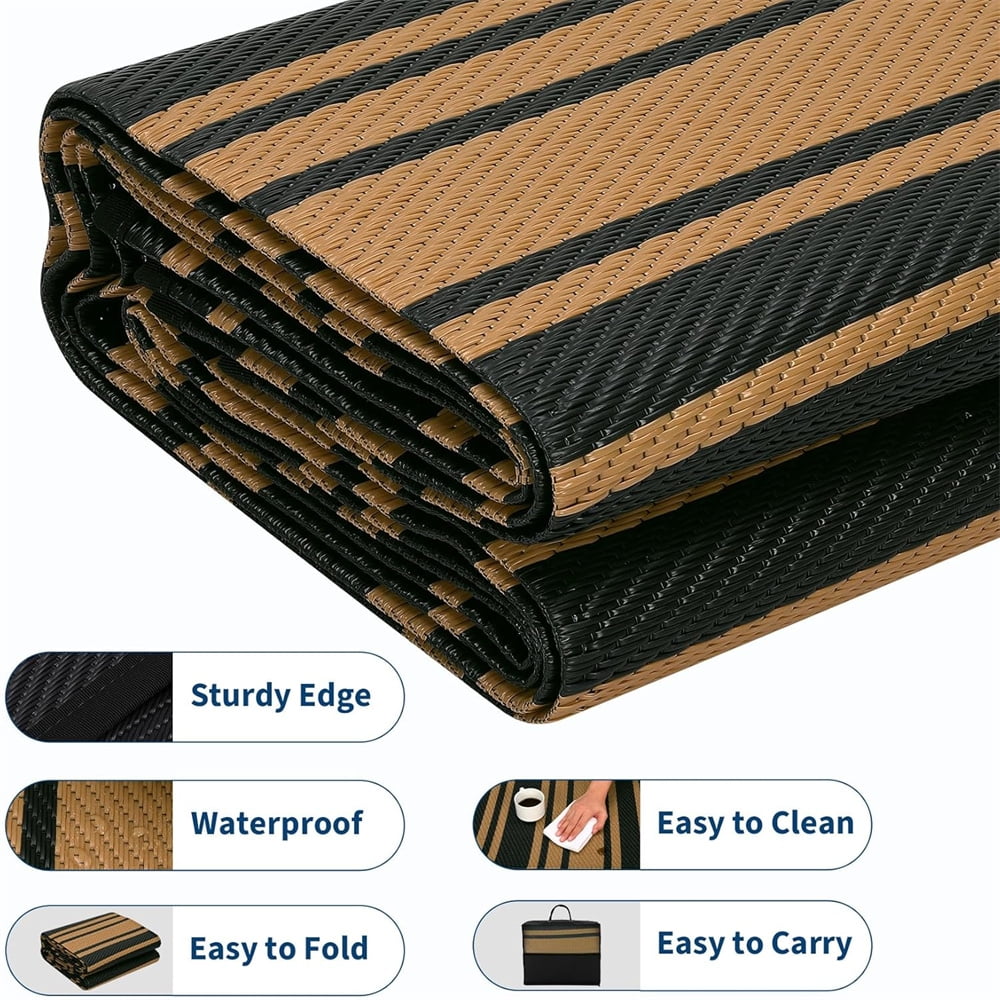 Waterproof Outdoor Rug 8x10/9×12/9×18, Plastic Straw Patio Camping Rug, Indoor Outdoor RV Mat Carpet for Deck, Camper, Porch, Balcony, Backyard, Picnic