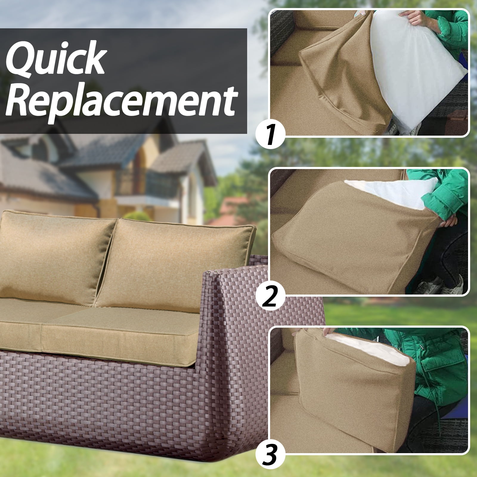 FKS LIFE Patio Cushion Covers Replacement Outdoor Patio Seat Cushion Covers Water Resistant Seat Back Slipcovers 25.6*25.6*3.94inches(4 pack)