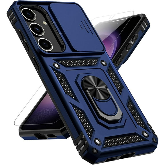 MYKOMI for Samsung Galaxy S25 Plus Case with Slide Camera Cover HD Screen Protector [Military Grade Drop Tested] Magnetic Ring Holder Kickstand Protective Phone Case for Samsung Galaxy S25  Plus 2025