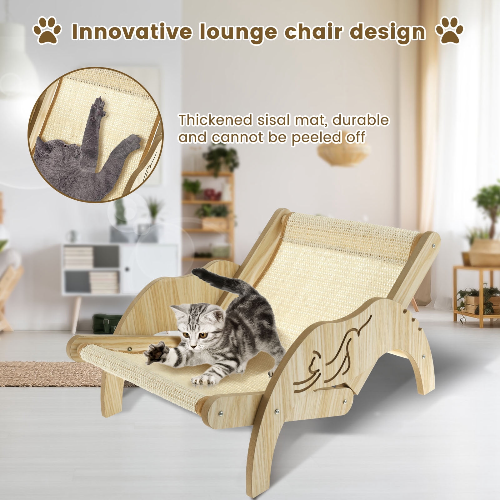 Threns Cat Hammock Bed Wooden Cat Bed Floor Standing Breathable Cat Chair,with Sisal Scratcher,Pet Resting Hammock, Gift for Cats and Small Dogs,15.21" x 13.65" x 11.31"