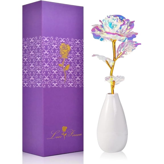 Gifts for Mom Artificial Rose Flowers with Vase-Valentines Galentines Day Gifts for Her Girlfriend Wife Christmas Mothers Day Birthday Gifts for Grandma Women Anniversary Thanksgiving Wedding