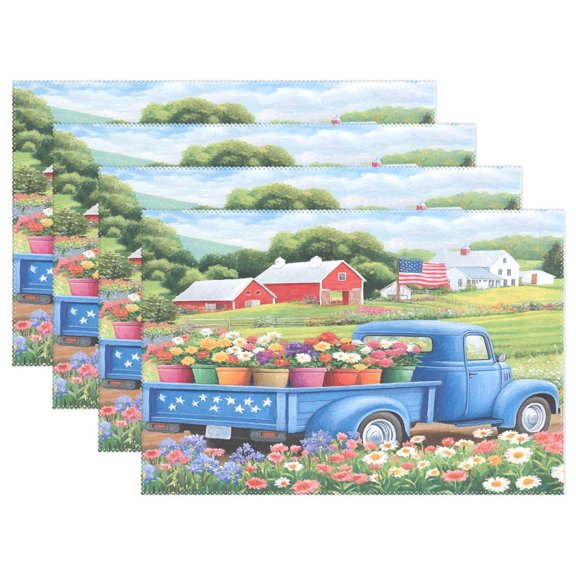 Ryvnso Placemats Set of 4 Truck Flowers in Farm Dining Mats Heat-Resistant Non-Slip Washable Table Mat