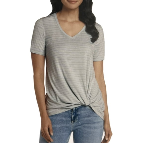 Matty M Women's V Neck Twist Front Tee (Light Teal, XL)