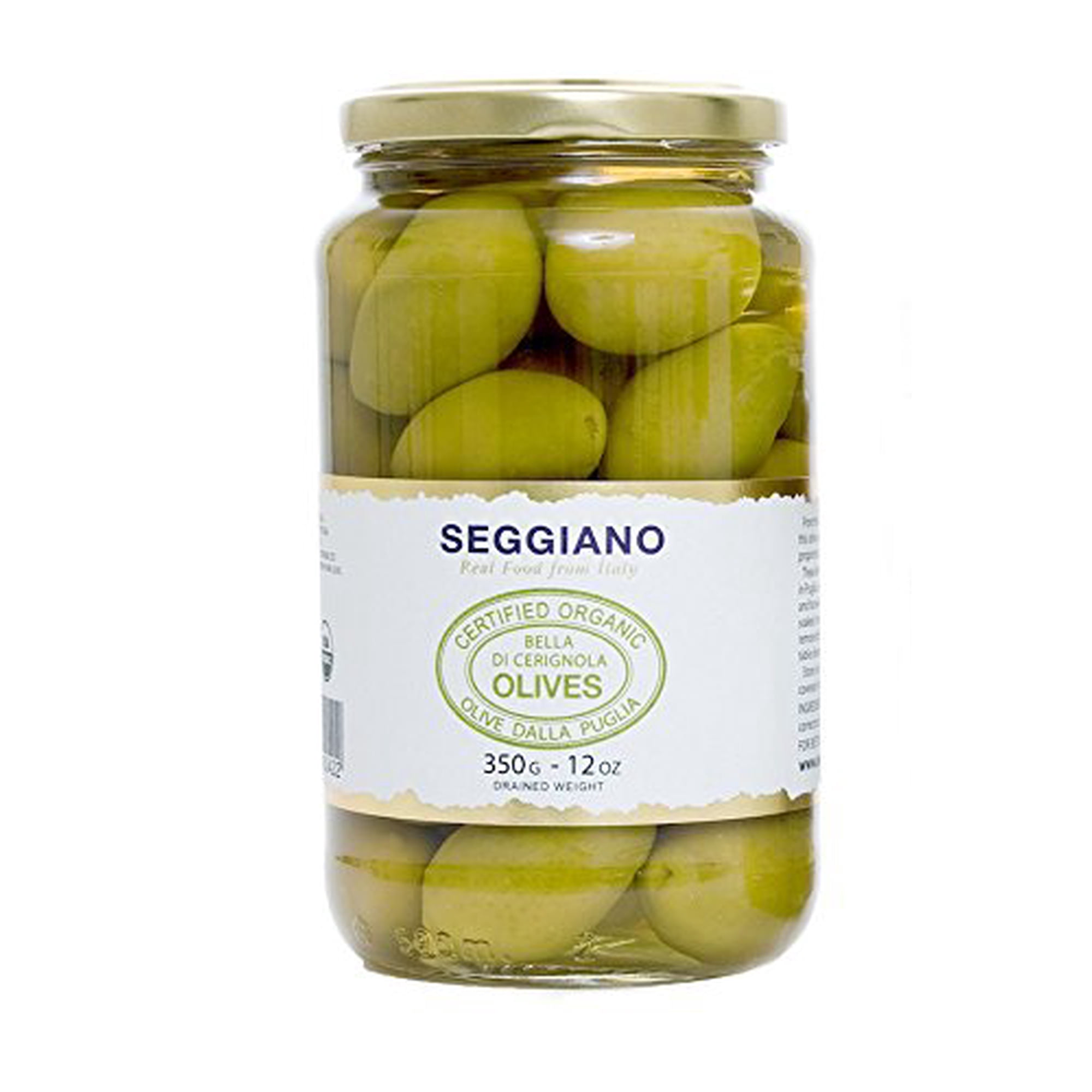 Seggiano Organic Bella Di Cerignola Olives 350g - Certified Vegan Vegetarian GMO Free & Gluten-Free - Handpicked & Mono Varietal - Food Products of Italy