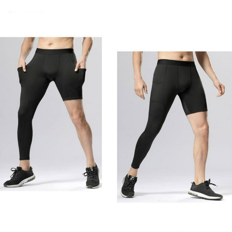Men Athletic One Leg Compression 3/4 Capri Tights Pants Basketball