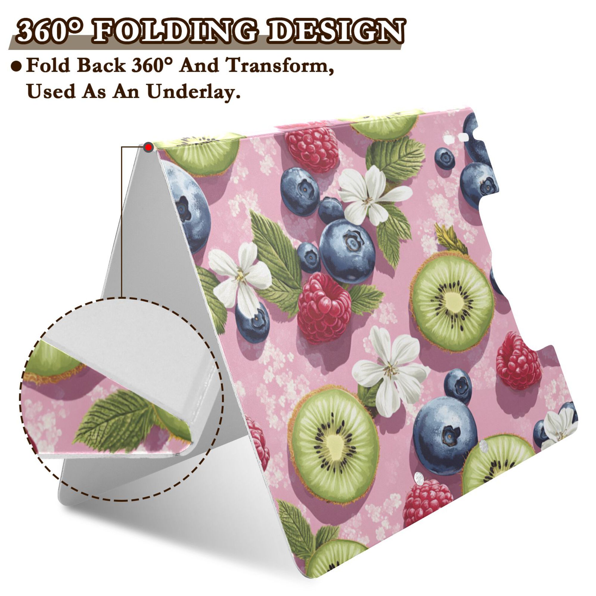FORMRS A4 Clipboard Folder with Pen Holder Horizontal Foldable School Office Binder, Pink Blueberries