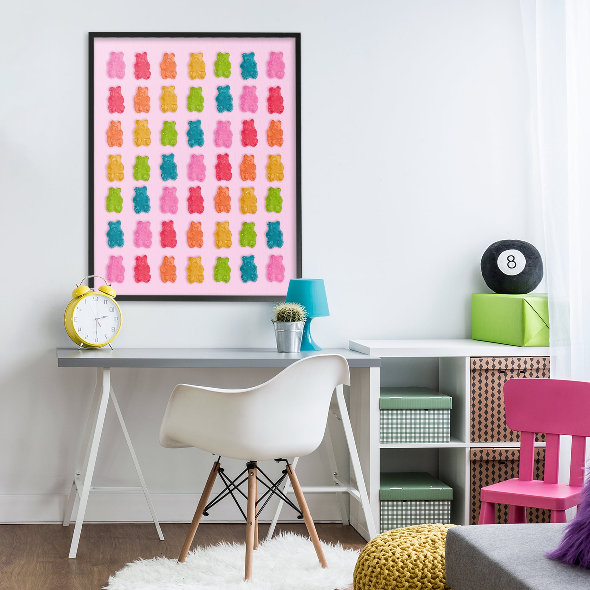 Stupell Industries Soft Rainbow Bears on Pink Black Framed Giclee Art, design by LISH Creative
