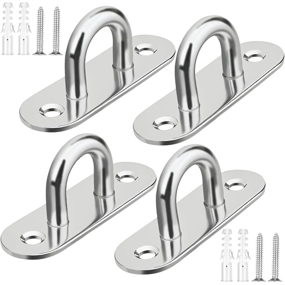 Homlyo 4 Pack 304 Stainless Steel Pad Eye Hooks, 3.1 Inch Ceiling Hooks for Hanging, Silver Hanging Hook with Screws