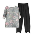 thumbnail image 2 of Teissuly Women's Casual Round Neck 5/4 Sleeve Top And Pants Digital Printing Two-piece Set, 2 of 5