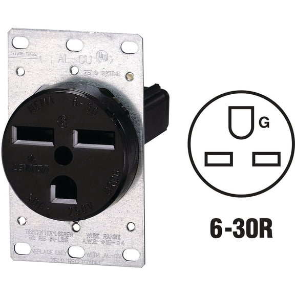 1PACK Leviton 30A Flush Mount Black 6-30R Power Outlet