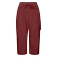 thumbnail image 4 of MAOQHI Womens Pants Casual Summer Cropped Pants with Drawstring Elastic Waistband and Side Pockets Lightweight Pure Color Trousers for Outdoor Travel, 4 of 7