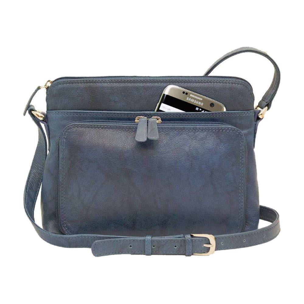 ili - genuine soft leather cross body bag with front organizer wallet, jeans blue - www.neverfullmm.com