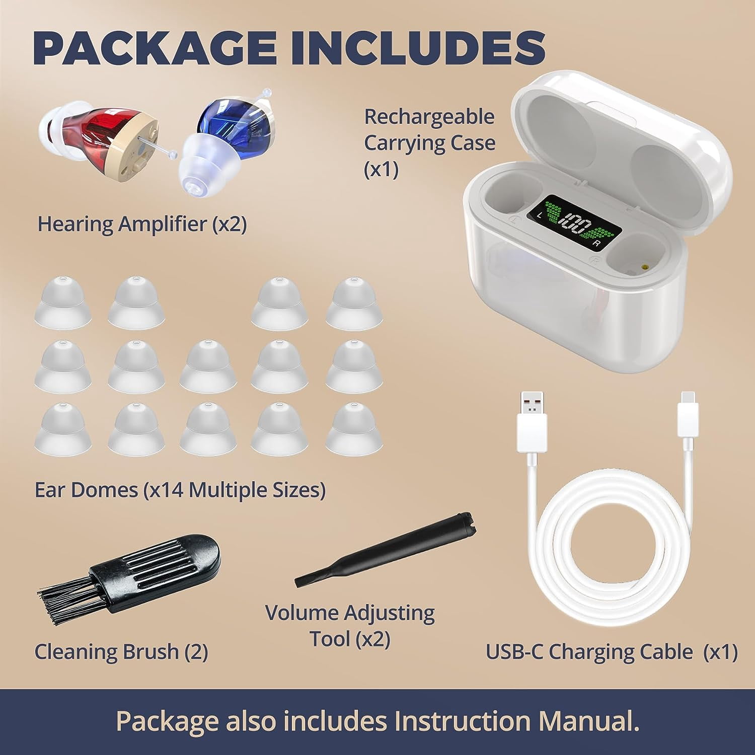 MEDca Rechargeable Hearing Amplifier Personal Sound Amplifier Pair for Seniors - White