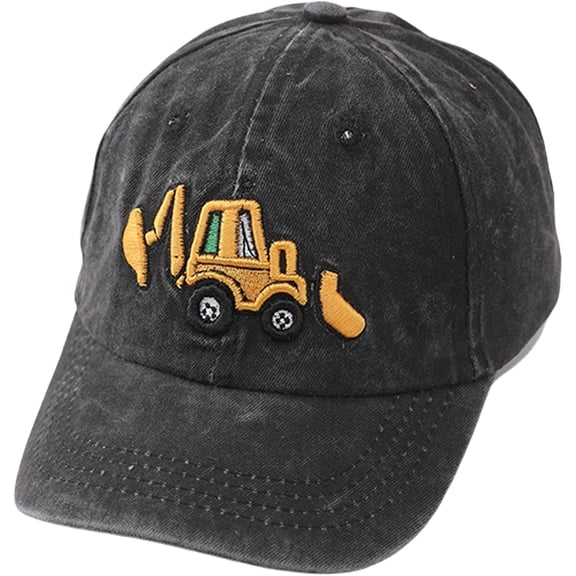 Toddler Excavator Baseball Hat, Embroidery Adjustable Washed Cotton Kids Cap for Boys and Girls Age 2-8 Years Old