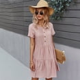 thumbnail image 3 of Summer Dresses for Women Solid Color Dress Short Sleeve Cotton Short Skirt, 3 of 6