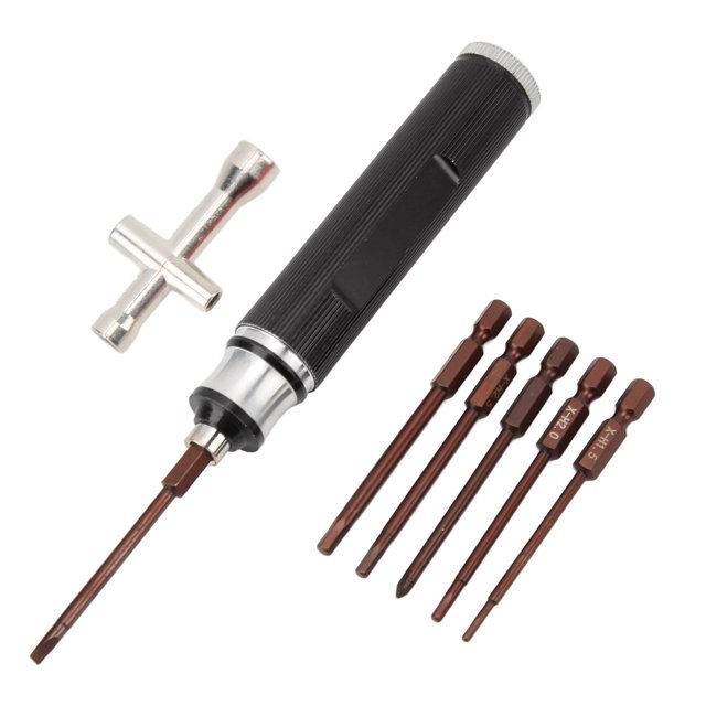 Kit de herramientas de destornillador hexagonal RC de aluminio, diseño ergonómico, accesorio de reparación de modelo de coche RC duradero, color negro