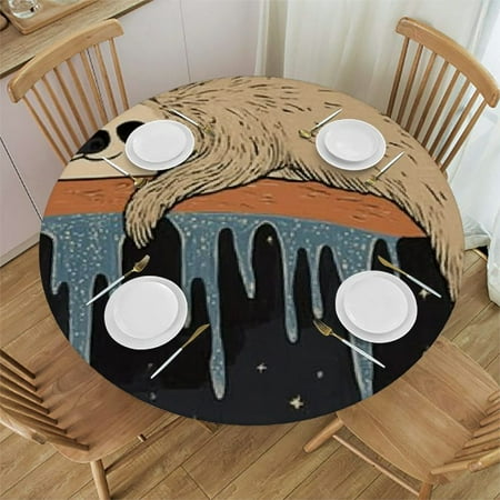 

Sheronv Sloth Stars Water Spout Round Table Cover | Stain Resistant & Washable | Outdoor Fitted Waterproof Fabric | Perfect for Indoor Outdoor Kitchen Dining Wedding Parties 46 -50