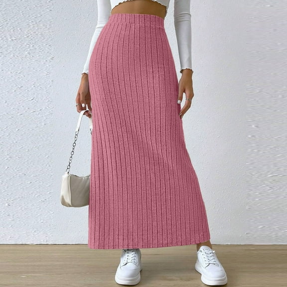 Women's High Waist Stretchy Rib Knit Split Slit Hem Midi Pencil Skirt Mini Skirt plus Size Plaid Skirt for Women Leather Pleated Skirts for Women Sequin Skirt for Women plus Size Skirt Knit Midi Skirt