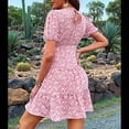 thumbnail image 4 of Vestido Veraniego Informal con Cuello en V y Mangas Abullonadas, Estampado Floral, para Mujer, 2025 Rosa M, 4 of 10
