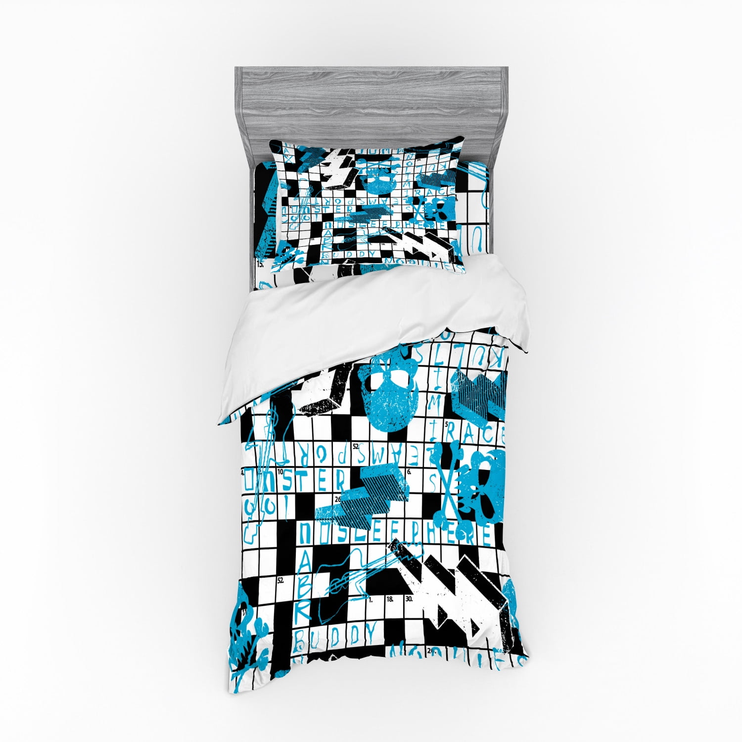 Retro Duvet Cover Set, Crossword Puzzle Theme with Skulls ...