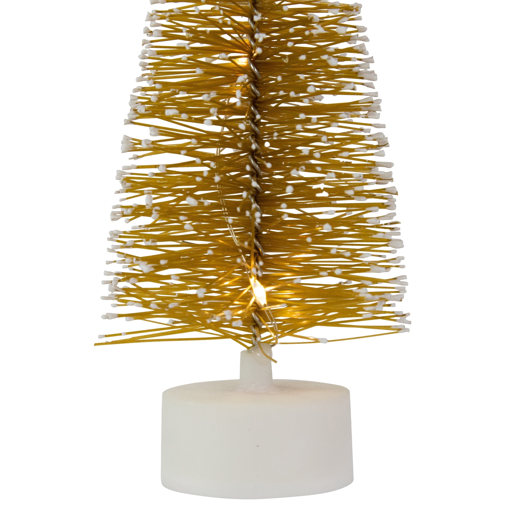 Set of 2 LED Pre-Lit Mini Bottle Brush Pine Christmas Village Trees - 7" Gold